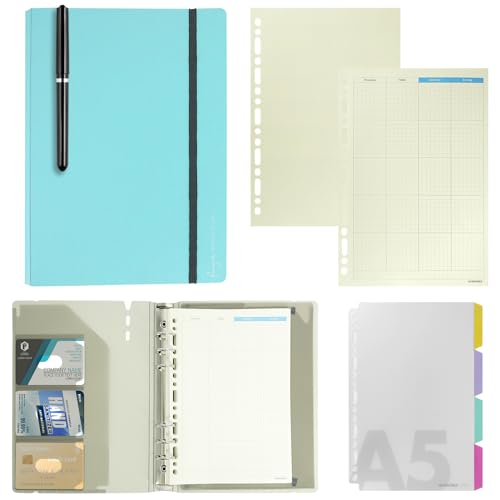 ZephyrCraft A5 Ringbuch Nachfüllbar, 6 Ringe A5 Binder mit Nachfüllpapier und Trennblätter, Budget Planner Notizbuch für Büro, Schule, Reisearbeit, inkl. Stift（Blau） von ZephyrCraft