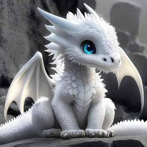 Diamond Painting 5D Drache,Drachen-Diamant Weiße Drachen-Diamant-Malsets,DIY Rhinestone Malset für Kinder und Erwachsene,Drachenbilderfür Wanddekoration,30 x 30 cm,Drachen-Diamantkunst Volldiamant von ZephyrHome