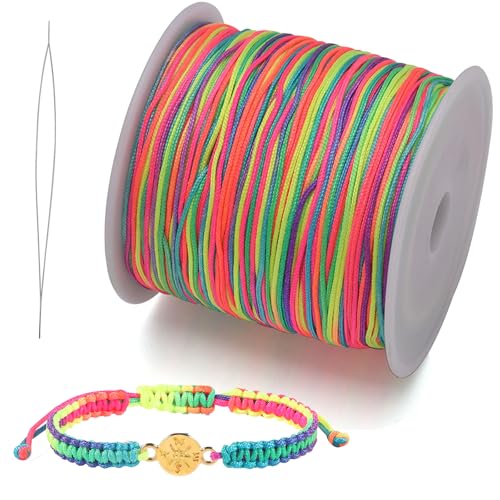 Zephyra Gewachste Schnur 0.8mm*100M mit Perlennadel, Wachsschnur, Wachsfaden für Armbänder, Halsketten, Makramee & DIY Schmuckherstellung (Bunte) von Zephyra
