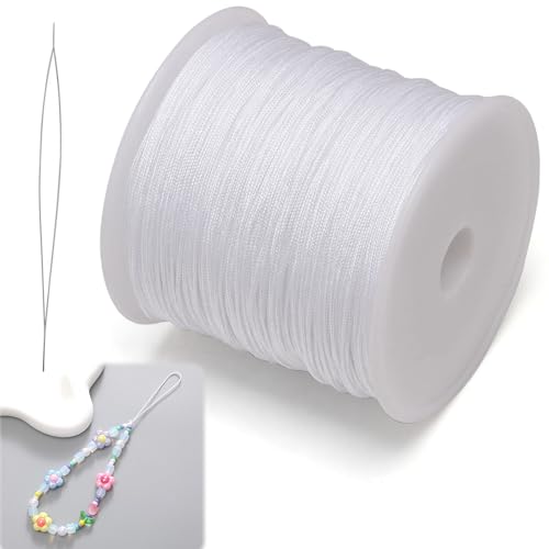 Zephyra Gewachste Schnur 0.8mm*100M mit Perlennadel, Wachsschnur, Wachsfaden für Armbänder, Halsketten, Makramee & DIY Schmuckherstellung (Weiß) von Zephyra