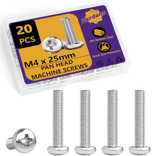 20 Stück M4x25mm Möbelknopf Griffschrauben, A2 V2A Edelstahl Pan Head Maschinenschrauben, metrisches Grobgewinde kopfschraube für Schublade, Schrank, Tür, Kommode Universalgriffe von ZerDans