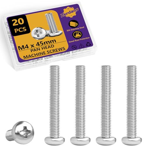 20 Stück M4x45mm Möbelknopf Griffschrauben, A2 V2A Edelstahl Pan Head Maschinenschrauben, metrisches Grobgewinde kopfschraube für Schublade, Schrank, Tür, Kommode Universalgriffe von ZerDans