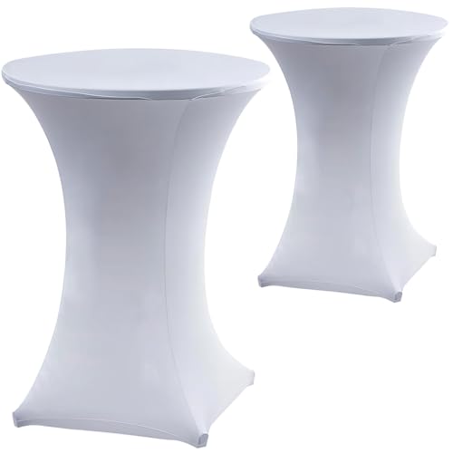 2 Packungen Spandex-Cocktailtisch-Abdeckung, dehnbar, weiß, hohe Oberseite, runde Tischdecke, waschbar, rund, Durchmesser 80 x 110 cm, Tischschutz, für Hochzeiten, Messen, Bankette, Geburtstage von ZeriTlolen