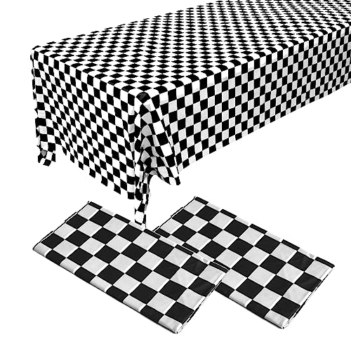 2 Stück 274,3 x 137,2 cm schwarz und weiß rechteckige Schachbrett-Tischdecke Einweg-Kunststoff-Tischdecke für 2,4 m lange rechteckige Tische, wasserdichte Tischdecken für Partyzubehör, Picknick, von ZeriTlolen