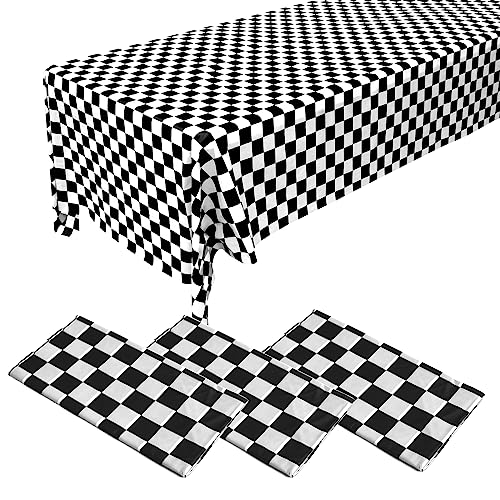 3 Stück 274,3 x 137,2 cm schwarz und weiß rechteckige Schachbrett-Tischdecke Einweg-Kunststoff-Tischdecke für 2,4 m lange rechteckige Tische, wasserdichte Tischdecken für Partyzubehör, von ZeriTlolen