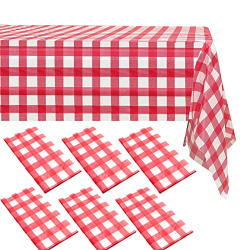 Rote Gingham-Karo Tischdecke, 137,2 x 274,3 cm, Einweg-Kunststoff für Partys, Grillen, Picknick, Geburtstag, Hochzeit - 6 Stück von ZeriTlolen