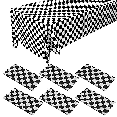 6 Stück 274,3 x 137,2 cm schwarz und weiß karierte Tischdecke, Einweg-Kunststoff-Schachbrett-Tischdecke für 2,4 m lange rechteckige Tische, wasserdichte Tischdecken für Partyzubehör, von ZeriTlolen