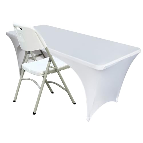 Spandex-Tischdecke für rechteckige Tische mit offener Rückseite, elastische Massage, waschbar, knitterfrei, dehnbar, Tischdecke für Hochzeit, Bankett, Verkaufsstand und Partys, 183 x 76 x 76 cm, Weiß Spandex-Tischdecke für rechteckige Tische mit offener Rückseite, elastische Massage, waschbar, knitterfrei, dehnbar, Tischdecke für Hochzeit, Bankett, Verkaufsstand und Partys, 183 x 76 x 76 cm, Weiß von ZeriTlolen