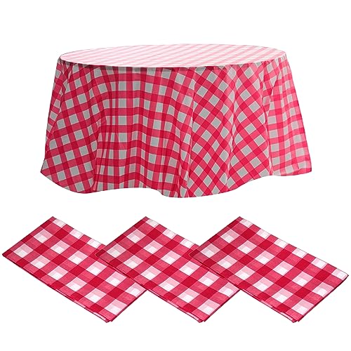 ZeriTlolen Kunststoff-Tischdecke, rund, kariert, 213 cm, Rot, 6 Stück (rotes Gitter, 3 Stück) von ZeriTlolen