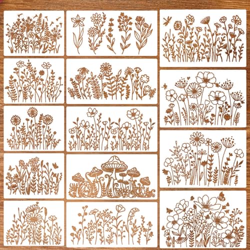Zernblend 14 Stück Sashiko Stencil Set, Scrapbooking Handwerk Deko, Handquilten, Prägeschablonen,(5 Stück 8 x 6 Zoll + 5 Stück 11,8 x 6 Zoll + 4 Stück 11,8 x 8 Zoll) von Zernblend