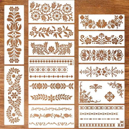 Zernblend 14 Stück Sashiko Stencil Set, Scrapbooking Handwerk Deko, Handquilten, Prägeschablonen, Stickvorlagen mit Langen Streifen (6 Stück 11,8 x 6 Zoll und 8 Stück 11,8 x 4 Zoll) von Zernblend
