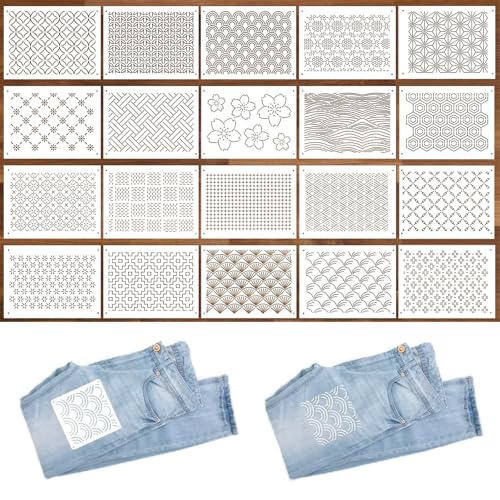 Zernblend 20 Stück Sashiko Stencil Set, 8.3 X 5.9 Zoll Plastikschablonen für Geometrische Muster, Handquilten, Nähen Und Textilgestaltung, Buchstaben Schablone, Prägeschablonen Zernblend 20 Stück Sashiko Stencil Set, 8.3 X 5.9 Zoll Plastikschablonen für Geometrische Muster, Handquilten, Nähen Und Textilgestaltung, Buchstaben Schablone, Prägeschablonen von Zernblend