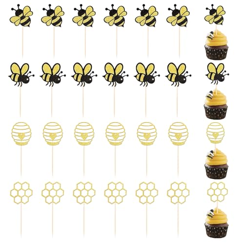 Zernblend 24 Stück Kreative Kucheneinsätze mit Glitzernden Bienenstöcken, Bienen, Cupcake Deko, Bienen Deko Zernblend 24 Stück Kreative Kucheneinsätze mit Glitzernden Bienenstöcken, Bienen, Cupcake Deko, Bienen Deko von Zernblend