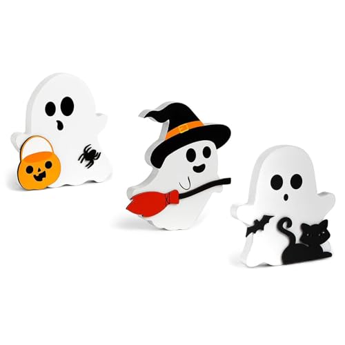 Zernblend 3 Stück niedlichen Geist Halloween-Dekorationen für drinnen, hölzerne Tiered Tray Decor, Schwarze Katze, Fledermaus, Hexe Besen Zeichen, Kürbis-Blöcke Zernblend 3 Stück niedlichen Geist Halloween-Dekorationen für drinnen, hölzerne Tiered Tray Decor, Schwarze Katze, Fledermaus, Hexe Besen Zeichen, Kürbis-Blöcke von Zernblend