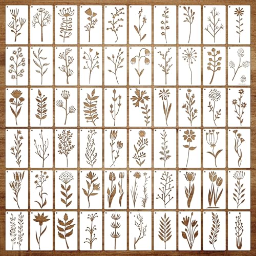 Zernblend 60 Stück Sashiko Stencil Set, Scrapbooking Handwerk Deko, Handquilten, Große Blumenstickvorlagen, Prägeschablonen (3,46 x 1,67 Zoll) von Zernblend