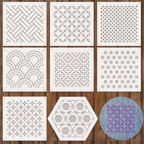 Zernblend 8 Stück Sashiko Stencil Set, 4.7 X 4.7 Zoll Plastikschablonen für Geometrische Muster, Handquilten, Nähen Und Textilgestaltung, Buchstaben Schablone, Prägeschablonen Zernblend 8 Stück Sashiko Stencil Set, 4.7 X 4.7 Zoll Plastikschablonen für Geometrische Muster, Handquilten, Nähen Und Textilgestaltung, Buchstaben Schablone, Prägeschablonen von Zernblend