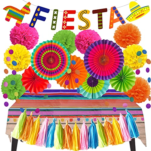ZERODECO Fiesta Party Dekoration, Papier Pompom Aufhängen Fächer für Mexikanische festliche Cinco De Mayo Party Gefälligkeiten (Mexiko Tischdecke) von ZERODECO