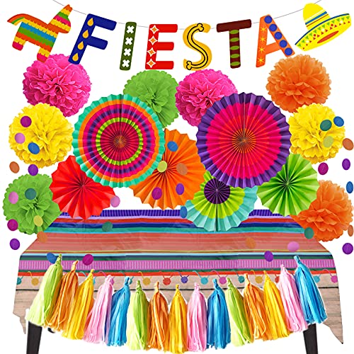 ZERODECO Fiesta Party Dekoration, Papier Pompom Aufhängen Fächer für Mexikanische festliche Cinco De Mayo Party Gefälligkeiten (Mexiko Tischdecke) von ZERODECO