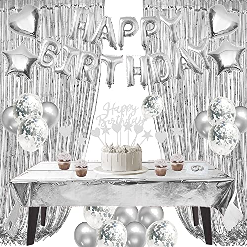ZERODECO Geburtstagsdeko Silber Set, Happy Birthday Buchstaben Ballons Tischdecke Cake Topper Folienvorhänge Mylarfolie Stern und Herzform Ballons Konfetti Luftballons für Geburtstags Party Deko ZERODECO Geburtstagsdeko Silber Set, Happy Birthday Buchstaben Ballons Tischdecke Cake Topper Folienvorhänge Mylarfolie Stern und Herzform Ballons Konfetti Luftballons für Geburtstags Party Deko von ZERODECO