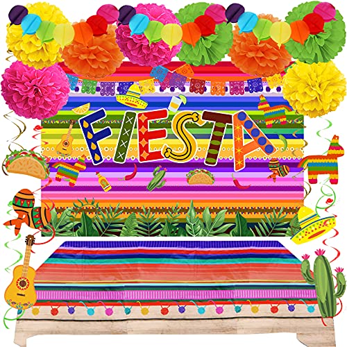 ZERODECO Fiesta Party Dekorationen - Mexikanische Hintergrund Kunststoff Tischdecke Mehrfarbig Papierpom Poms Festival Wirbel für Mexicana Cinco De Mayo Geburtstags von ZERODECO
