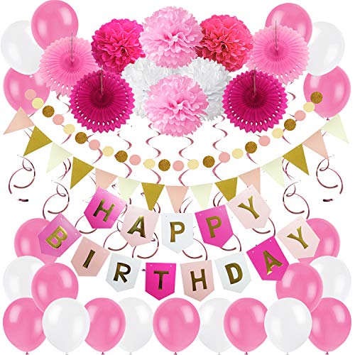 ZERODECO Geburtstagsdeko, Happy Birthday Wimpelkette Banner Girlande mit Pompoms Papier Girlande Fans Fächer Dreieckige Wimpel Spiral Girlanden und Luftballon - Rosa ZERODECO Geburtstagsdeko, Happy Birthday Wimpelkette Banner Girlande mit Pompoms Papier Girlande Fans Fächer Dreieckige Wimpel Spiral Girlanden und Luftballon - Rosa von ZERODECO