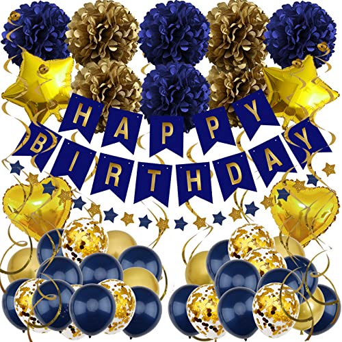 ZERODECO Geburtstagsdeko, Marineblau Gold Geburtstag Partydekoration für Männer Happy Birthday Banner mit Papier Pompons Stern Wimpel Folienballon Geburtstag für Mädchen Junge Frauen ZERODECO Geburtstagsdeko, Marineblau Gold Geburtstag Partydekoration für Männer Happy Birthday Banner mit Papier Pompons Stern Wimpel Folienballon Geburtstag für Mädchen Junge Frauen von ZERODECO