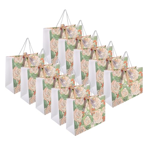 Zerodeko 10 Stück Geschenktüten, Multifunktionale Geschenktüten Aus Papier, Blumen- Und Rosenmuster, Geschenktüten, Dekorative Verpackungstüten von Zerodeko