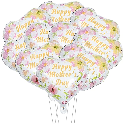 Zerodeko 10 Stück Muttertag Folienballons Große Herzballons mit Blumen Partydekoration für Muttertag für Innen und Außeneinsatz von Zerodeko