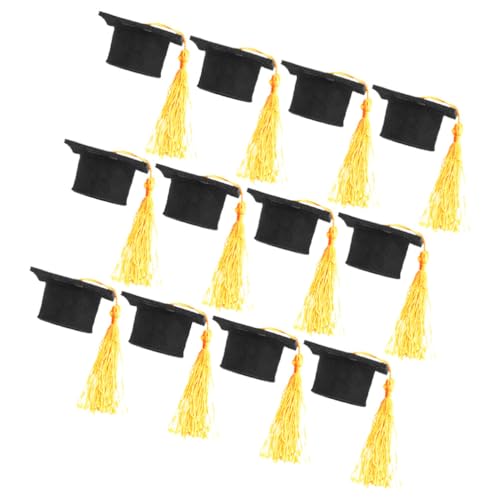 Zerodeko 12 Stück 2024 Mini-Abschlusskappe Absolventenhut Mit Gelben Quasten Kuchen Weinflaschendeckel Abdeckung Für Abschlussfeier Dekorationen von Zerodeko