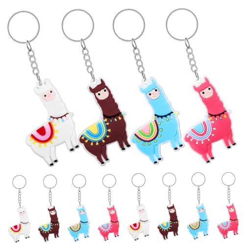 Zerodeko 12 Stück Teiliges Alpaka Schlüsselanhänger Bunte PVC Tieranhänger Niedliche Rucksack Taschencharms Leichte Robuste Schlüsselringe in Hellblau Braun als und Party-mitgebsel von Zerodeko