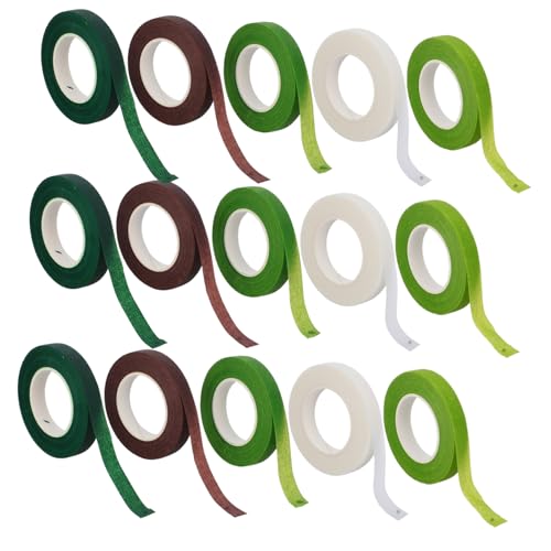 Zerodeko 15 Stück Blumenband Teiliges Floristenklebeband Bunten Farben für Kreative Blumenarrangements DIY Bastelprojekte und Hochzeitsdekorationen Vielseitig Einsetzbar Selbstklebend von Zerodeko