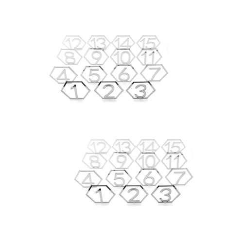 Zerodeko 2 Sätze Hollow Hexagon Tischnummern für Hochzeiten Tischnummernkarten Silber für Hochzeitsfeiern und Catering Dekorationen von Zerodeko