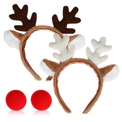 Zerodeko 2 Sätze Weihnachtliches Rentiergeweih Haarreif Set mit Roter Nase für Erwachsene Leichtes Bequemes Weihnachtskostüm Zubehör für Party und Festtagsfeiern von Zerodeko