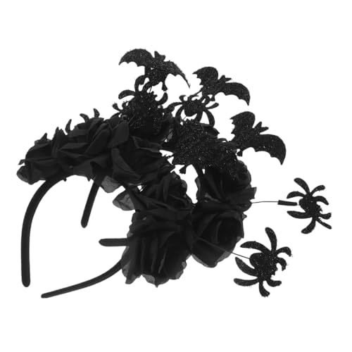 Zerodeko 2 Stück Halloween Haarreif Gothic Stil mit Schwarzen Rosen Fledermaus Spinnendekor Langlebig und Detailreich für Damen Party Tag der Toten und Maskerade von Zerodeko
