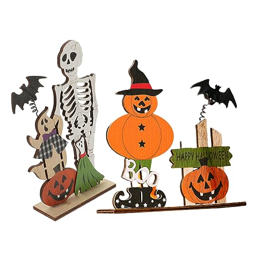 Zerodeko 2 Stück Halloween Holz Tischdeko Süße Holzschild Dekoration mit Skelett und Kürbis Tischmittelstücke für Halloween Partys und Festliche Anlässe von Zerodeko