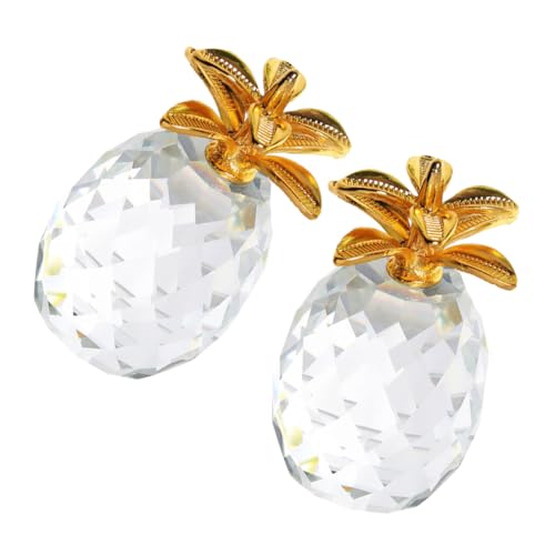 Zerodeko 2 Stück Kristall Ananas Dekoration Minimalistische Tischfigur für Wohn und Esszimmer Stilvolle Kristallkunst für Desktop Dekoration Transparent mit Goldenen Blättern von Zerodeko