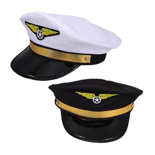 Zerodeko 2 Stück Verstellbare Kapitänsmütze Yachtstil in Weiß und Schwarz mit Goldenem Abzeichen für Uniformpartys Halloween Cosplay und Bühnenauftritte von Zerodeko