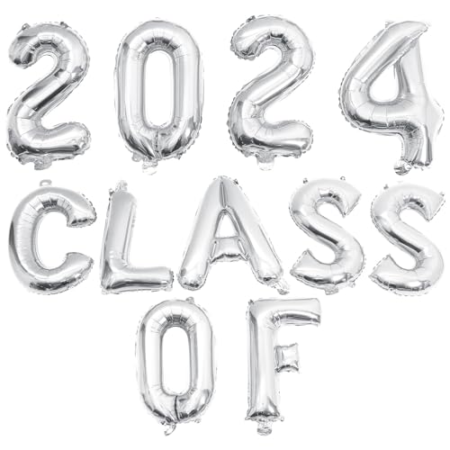 Zerodeko 2024 Abschlussballons Zahlenballons Aluminiumballons Klasse 2024 Ballons Jubiläumsballons 2024 Neujahrsballons Silber von Zerodeko