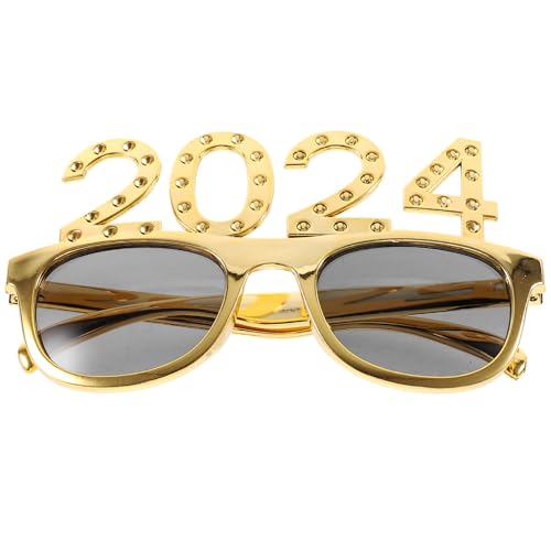 Zerodeko 2024 Plastikbrille 2024 Neujahrsbrille 2024 Silvesterbrille 2024 Zahlenbrille Festival-Foto-Requisiten Für 2024 Abschlussfeier Silvesterpartyzubehör Golden von Zerodeko