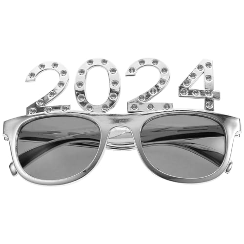 Zerodeko 2024 Plastikbrille 2024 Neujahrsbrille 2024 Silvesterbrille 2024 Zahlenbrille Festival-Foto-Requisiten Für 2024 Abschlussfeier Silvesterpartyzubehör Silber von Zerodeko