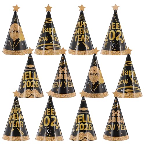 Zerodeko 24 Stück Happy Silvester Partyhüte Kegelhut für Damen und Herren Silvester Party Favor Supplies Foto Requisiten Dekorationen von Zerodeko