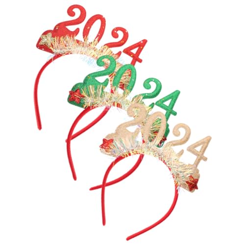 Zerodeko 3 Stück Frohes Neues Jahr Stirnbänder Tiara Glitzer 2024 Neujahr Stirnband Haarreifen Haarschmuck Mit Lametta Kopfschmuck Für 2024 Silvester Party Deko Zubehör von Zerodeko
