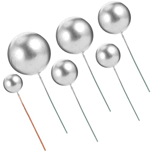 Zerodeko 30 Stück Silberne Ball-Form Tortenstecker, Geburtstagskuchen Dekoration, Kunststoff Dessert Ornamente, 9 cm, Packung mit 30 von Zerodeko