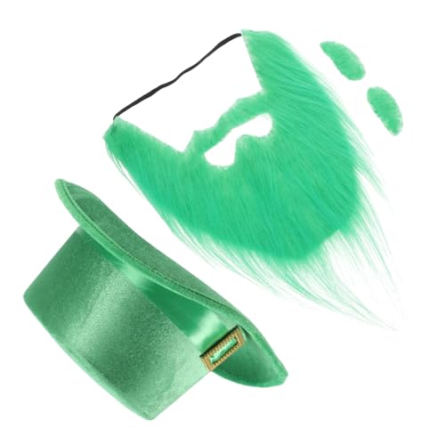 Zerodeko 4 Stück St. Patricks Day Cosplay-zubehör, Grüner Kleeblatt-kobold-topper, Hut Mit Grünem Bart Und Augenbrauen, Irisches Partyzubehör von Zerodeko