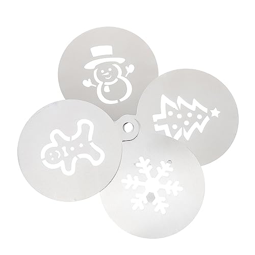 Zerodeko 4 Stück Teiliges Weihnachts Schablonen für Kaffee und Kuchendekoration Wiederverwendbare Glatte Oberfläche Sicher Leicht zu Reinigen für Torten Cupcakes Desserts und Cappuccino von Zerodeko