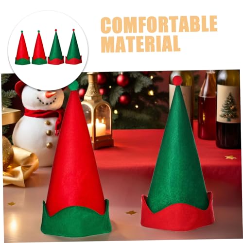 Zerodeko 4 Stück Unisex Filz-elfenmütze mit Rotem und Grünem Rand Bequeme Zipfelmütze für Weihnachtsfeiern Halloween Rollenspiele Vielseitige Festtagskopfbedeckung von Zerodeko
