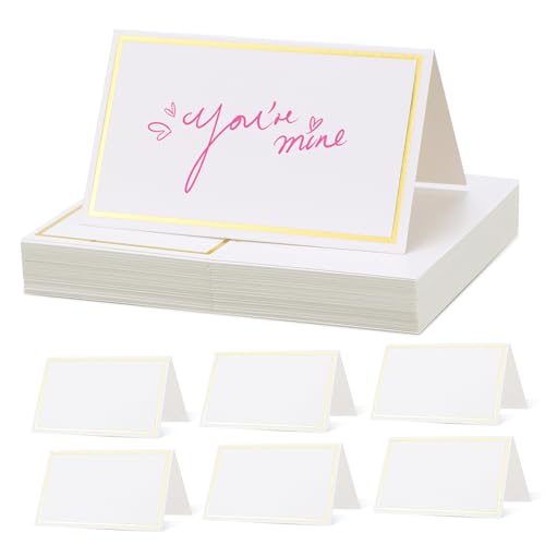 Zerodeko 40 Stück Tischkarten Weiß mit Goldfolienrand Platzkarten für Tischdekoration Beschreibbar für Hochzeit Geburtstag Bankett Partys mit Reservierung von Zerodeko