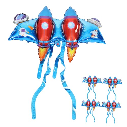 Zerodeko 5 Stück Raketenflügel Ballons Aluminium Folienballons für Kindergeburtstagsfeiern Dekoration für Weltraum Partys und Kostüme Tragegurt Raketen Blau von Zerodeko