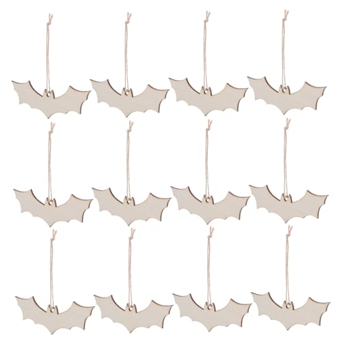 Zerodeko 50 Stück Halloween Fledermaus Holzanhänger mit Loch und Juteschnur Vintage Holz Dekorationen zum Aufhängen für Halloween Party Diy Bastelsets für Spukhaus und Herbstdeko von Zerodeko