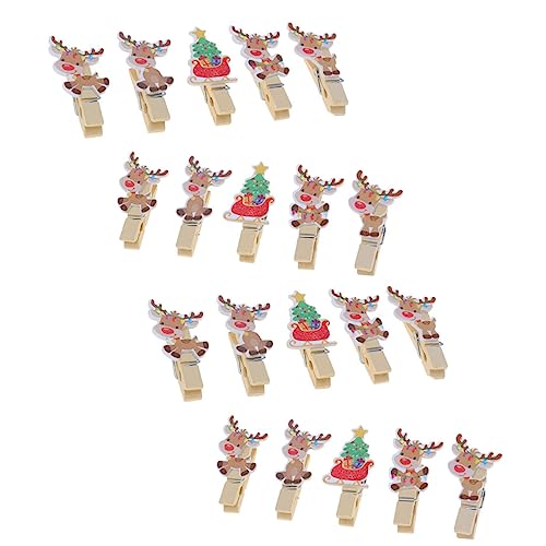 Zerodeko 50 Stück Weihnachts Holzklammern Rentier Design Stabile Foto Clips mit Metallfeder Natürliche Wäscheklammern für Weihnachtsdeko Memo und Notizhalter Juteseil für DIY von Zerodeko